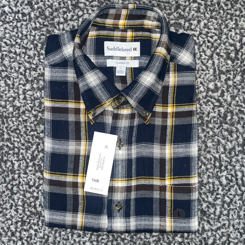 Brand new Saddlebred blue & yellow button up